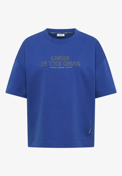 Cecil Cotton Short-sleeved sweatshirt with embroidery in Royal Blue 303955