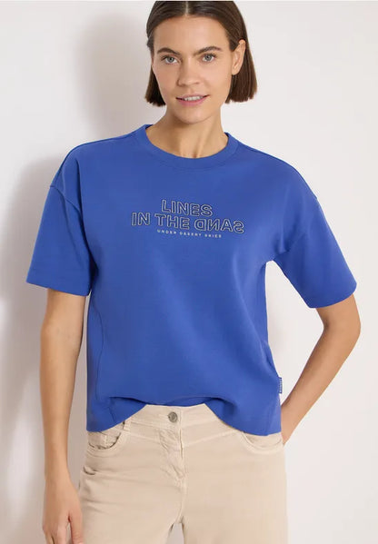 Cecil Cotton Short-sleeved sweatshirt with embroidery in Royal Blue 303955