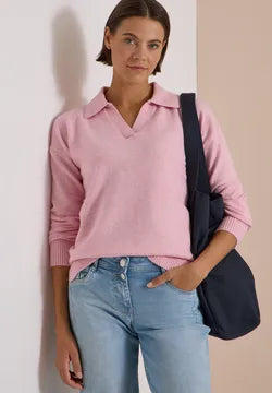 Cecil Cotton blend Long Sleeve Jumper with collar 304069