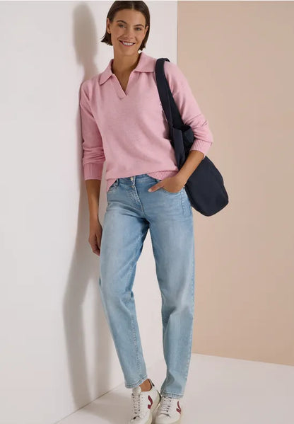Cecil Cotton blend Long Sleeve Jumper with collar 304069