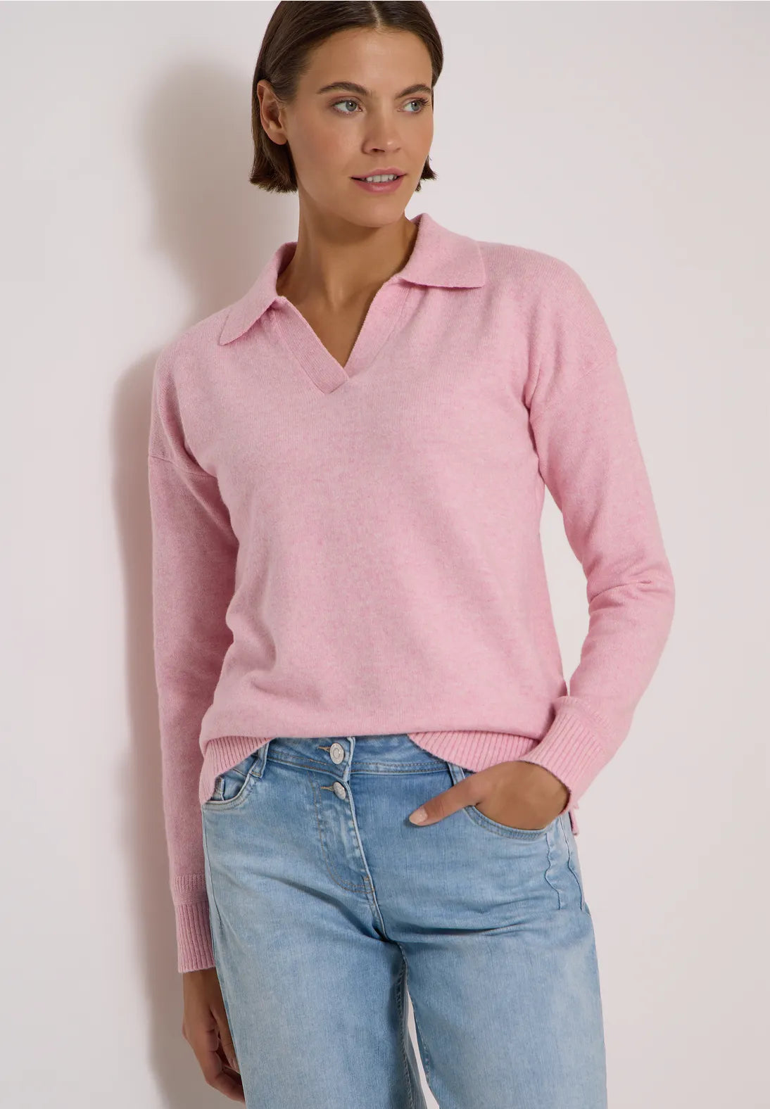 Cecil Cotton blend Long Sleeve Jumper with collar 304069