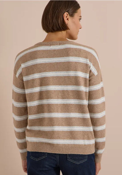 Cecil Cotton Blend Round neck long sleeve beige stripe jumper 304073