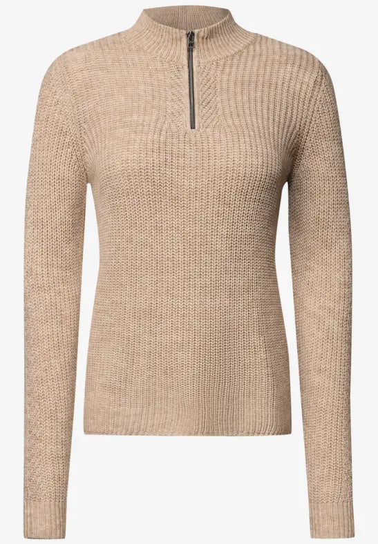 Cecil Chunky Knit Half-Zip Jumper in pink or Mocha  304167