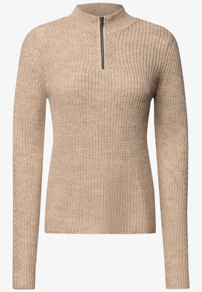 Cecil Chunky Knit Half-Zip Jumper in pink or Mocha  304167