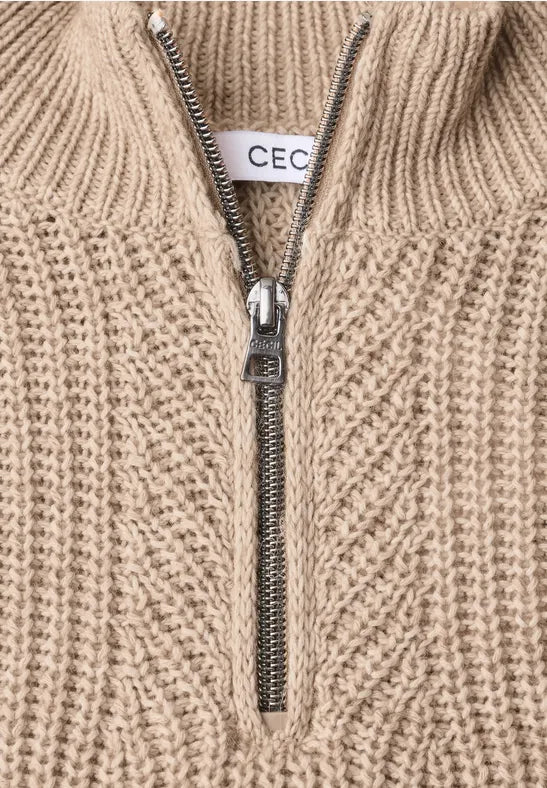 Cecil Chunky Knit Half-Zip Jumper in pink or Mocha  304167