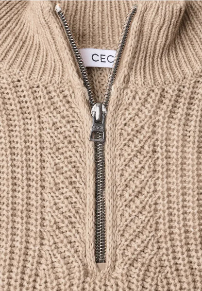 Cecil Chunky Knit Half-Zip Jumper in pink or Mocha  304167