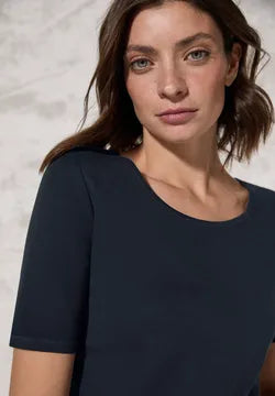 Cecil Cotton Round Neck Short Sleeve T Shirt in Navy or Slate Khaki 317515 Lena