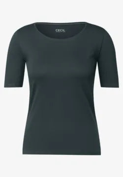 Cecil Cotton Round Neck Short Sleeve T Shirt in Navy or Slate Khaki 317515 Lena