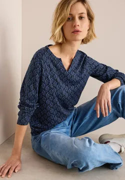 Cecil Cotton long sleeve top navy print 322604