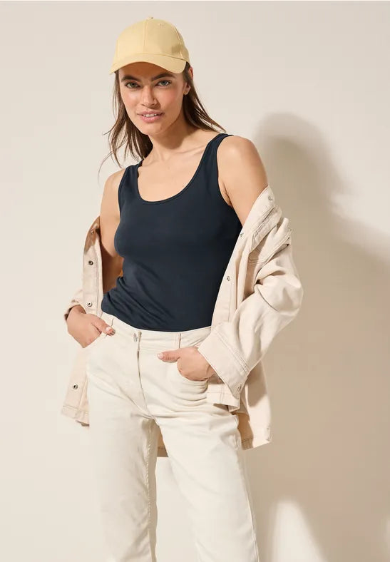 Cecil Pure cotton Tank Top in White Or Navy 322820