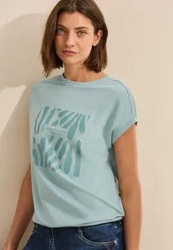 Cecil Cotton T Shirt with Glitter Beaded motif  322952 Salvia Green