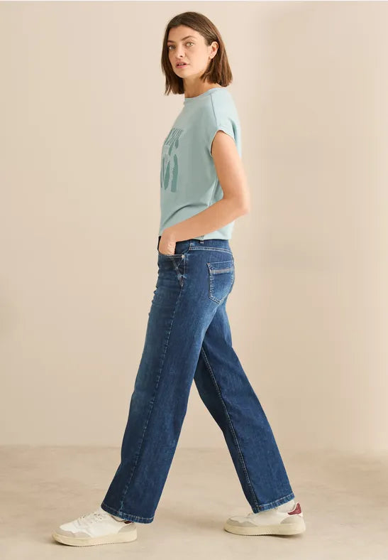 Cecil Cotton T Shirt with Glitter Beaded motif  322952 Salvia Green