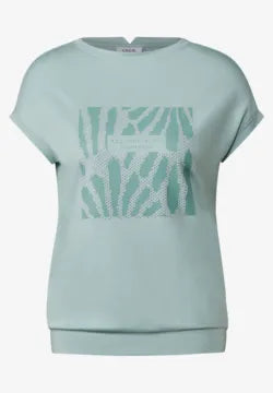 Cecil Cotton T Shirt with Glitter Beaded motif  322952 Salvia Green