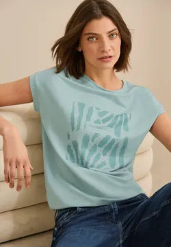 Cecil Cotton T Shirt with Glitter Beaded motif  322952 Salvia Green