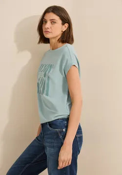 Cecil Cotton T Shirt with Glitter Beaded motif  322952 Salvia Green