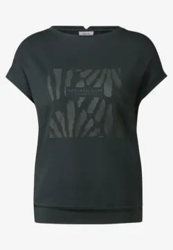 Cecil cotton t shirt with Glitter bead motif 322952 Khaki