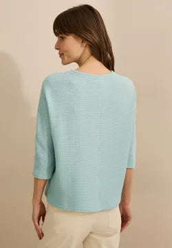Cecil Soft Textured Cotton Blend top with 3/4 sleeve in Salvia Green 322967