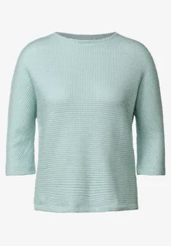 Cecil Soft Textured Cotton Blend top with 3/4 sleeve in Salvia Green 322967