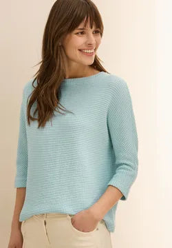 Cecil Soft Textured Cotton Blend top with 3/4 sleeve in Salvia Green 322967