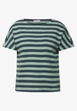 Cecil Cotton Textured Top in green stripe  323109
