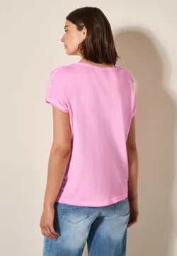 Cecil cotton T Shirt with button shoulder detail  323365 Pink