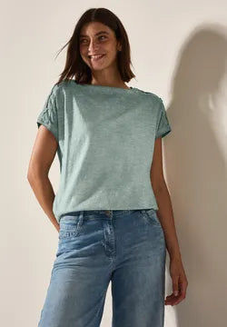 Cecil cotton T shirt with Shoulder button Detail  323365 Green