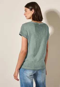 Cecil cotton T shirt with Shoulder button Detail  323365 Green