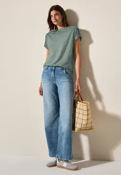 Cecil cotton T shirt with Shoulder button Detail  323365 Green