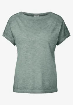 Cecil cotton T shirt with Shoulder button Detail  323365 Green