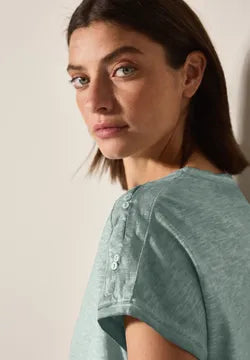 Cecil cotton T shirt with Shoulder button Detail  323365 Green