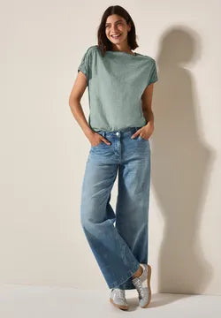 Cecil cotton T shirt with Shoulder button Detail  323365 Green