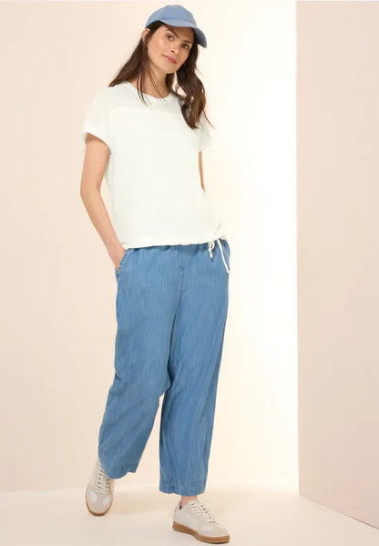 Cecil cotton Mesh top T Shirt with Drawstring in white