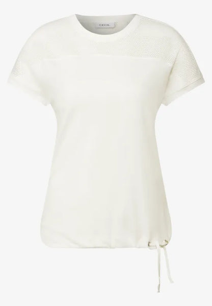 Cecil cotton Mesh top T Shirt with Drawstring in white