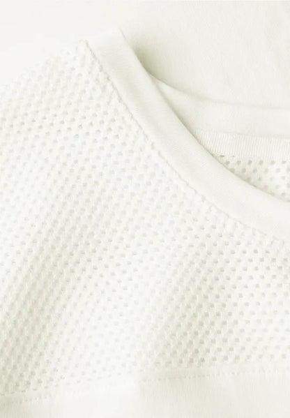 Cecil cotton Mesh top T Shirt with Drawstring in white