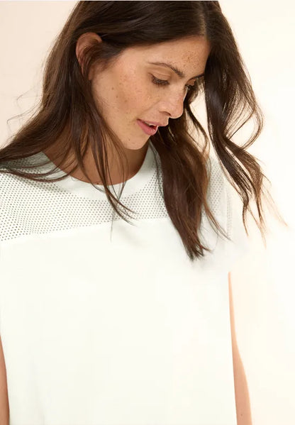 Cecil cotton Mesh top T Shirt with Drawstring in white
