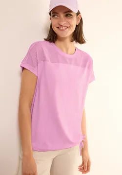 Cecil Cotton Mesh Top T Shirt with Drawstring waist  in Pink