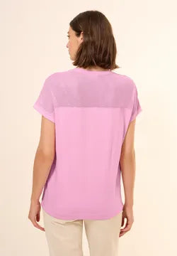Cecil Cotton Mesh Top T Shirt with Drawstring waist  in Pink