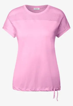 Cecil Cotton Mesh Top T Shirt with Drawstring waist  in Pink