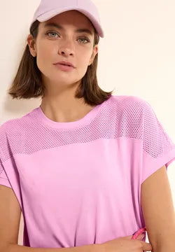 Cecil Cotton Mesh Top T Shirt with Drawstring waist  in Pink