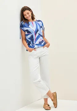 Cecil Cotton printed t shirt with gathered sleeve detail 323554
