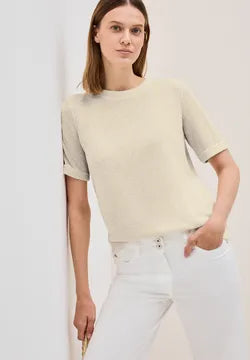 Cecil Knit Look Glitter T shirt in Soft Beige 323722