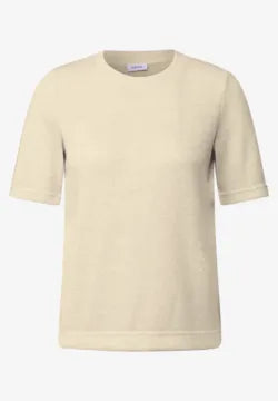 Cecil Knit Look Glitter T shirt in Soft Beige 323722