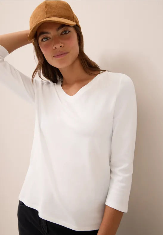 Cecil Pure cotton 3/4 sleeve v neck T Shirt. Green or White 323865
