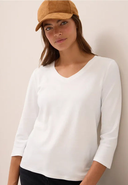 Cecil Pure cotton 3/4 sleeve v neck T Shirt. Green or White 323865
