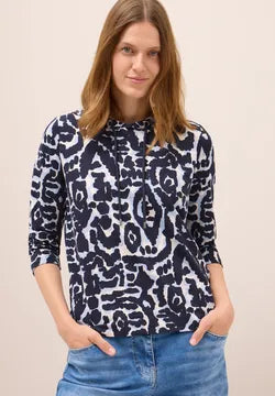 Cecil Cotton blend Hoody in Blue Print 323866 Blue
