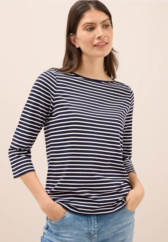 Cecil 3/4 sleeve cotton blend Top. Navy or Cocoa 323885