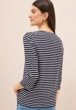 Cecil 3/4 sleeve cotton blend Top. Navy or Cocoa 323885