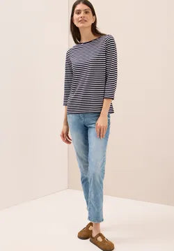 Cecil 3/4 sleeve cotton blend Top. Navy or Cocoa 323885