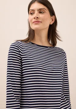 Cecil 3/4 sleeve cotton blend Top. Navy or Cocoa 323885