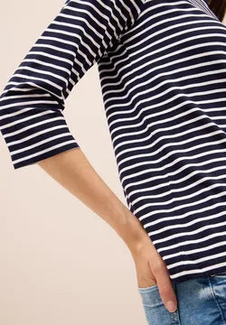 Cecil 3/4 sleeve cotton blend Top. Navy or Cocoa 323885